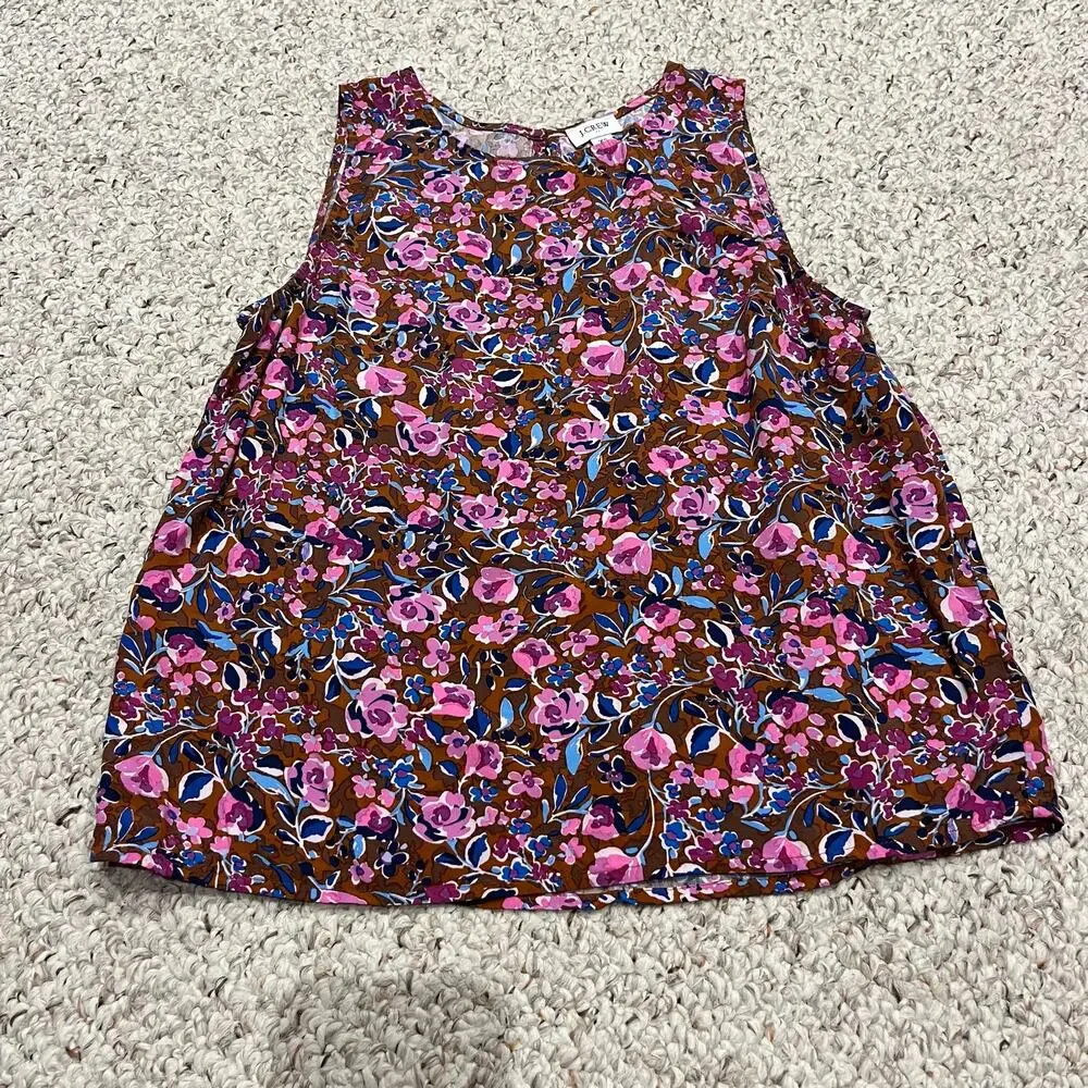 J Crew Floral Shell Tank XS Purple Preppy Feminine Cottagecore Summer Vacation